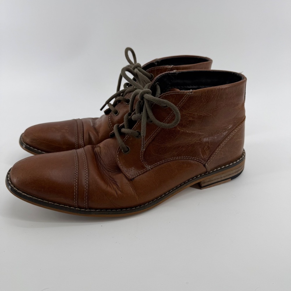 Steve Madden Mens Kirve Brown Leather Cap Toe Chukka Boots SMH7LF037 Size 10